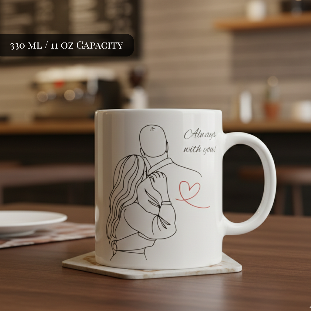 Yavnica Valentine’s Day Coffee Mug 330 ml – White Ceramic Mug for Couples | Romantic Gift for Girlfriend, Boyfriend, Wife & Husband